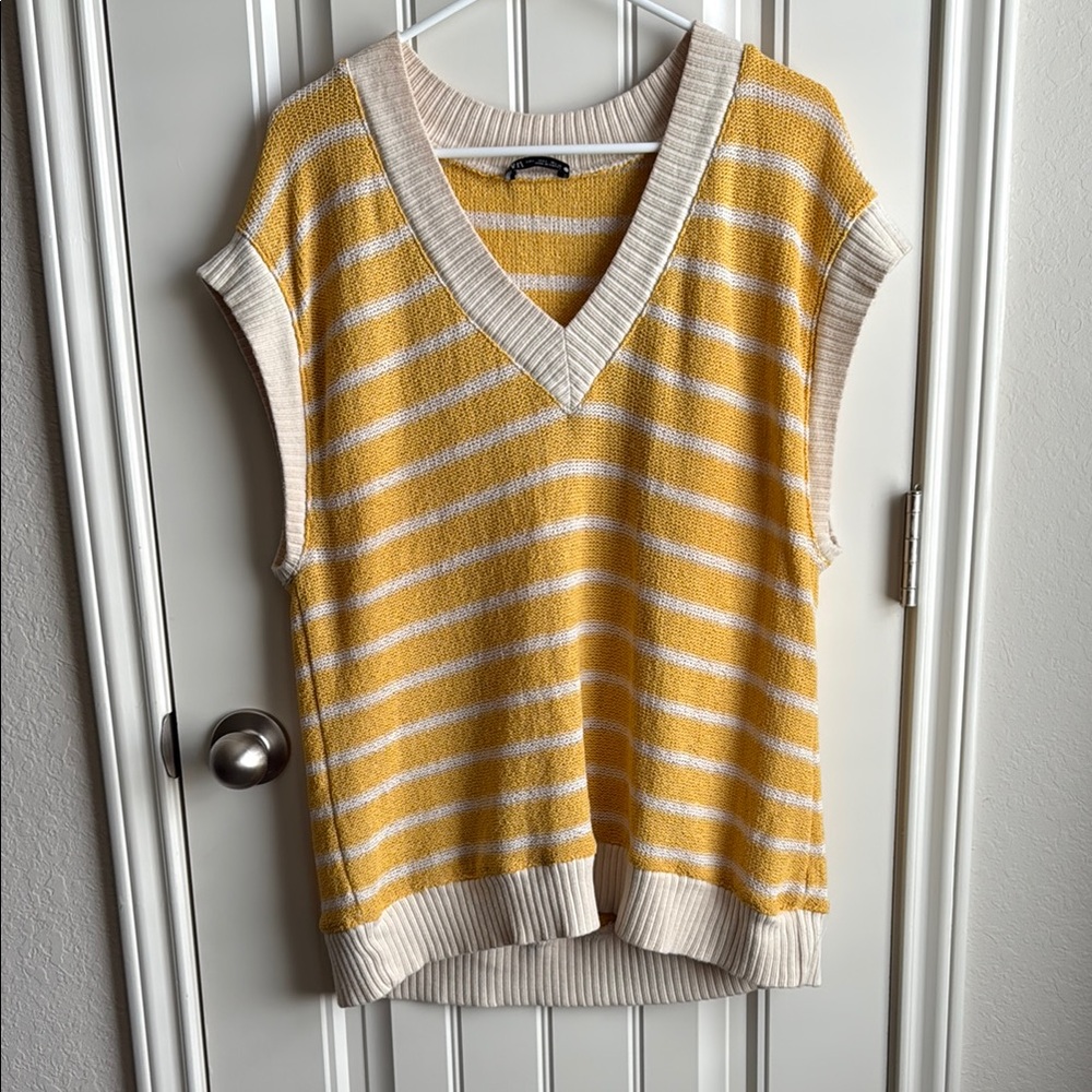 Zara Yellow and White Striped Knit Vest
